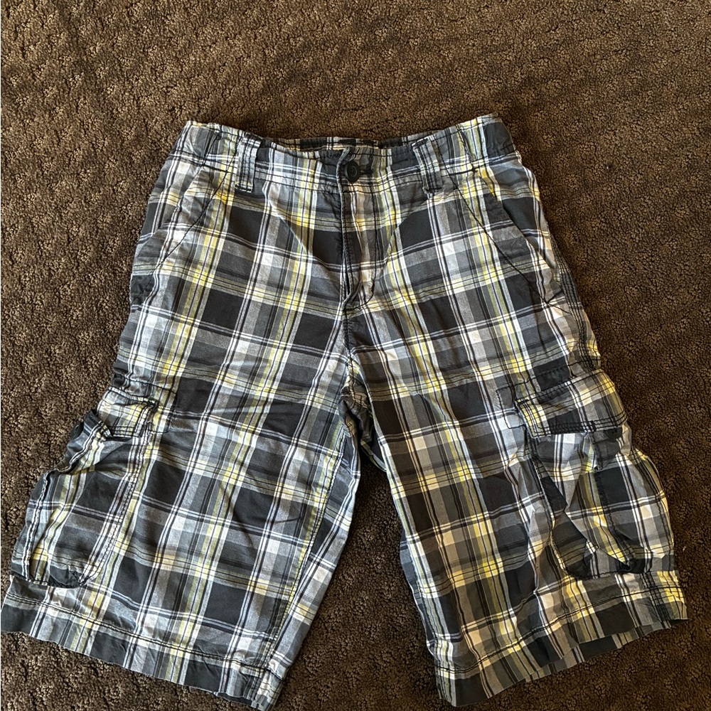 Urban Pipeline Kids Plaid Cargo Shorts - Black, Gray, Yellow